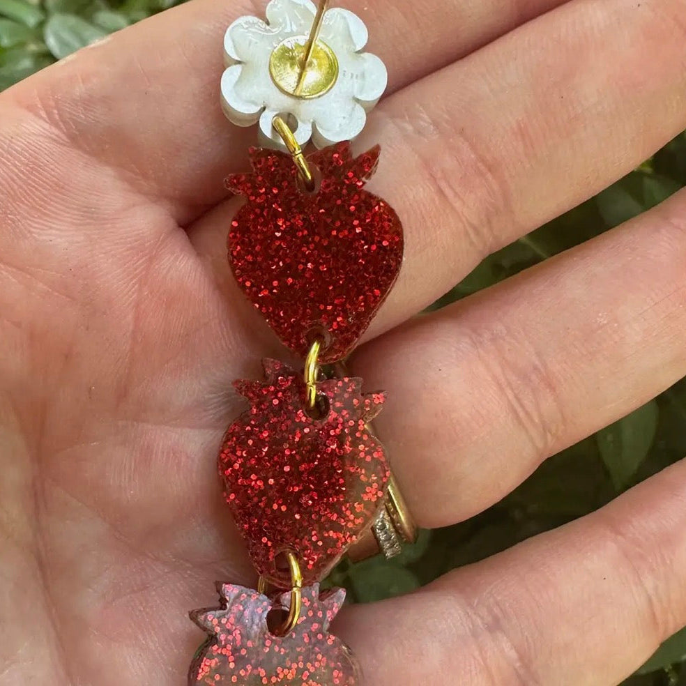 Sparkle Strawberry & Daisy Earrings