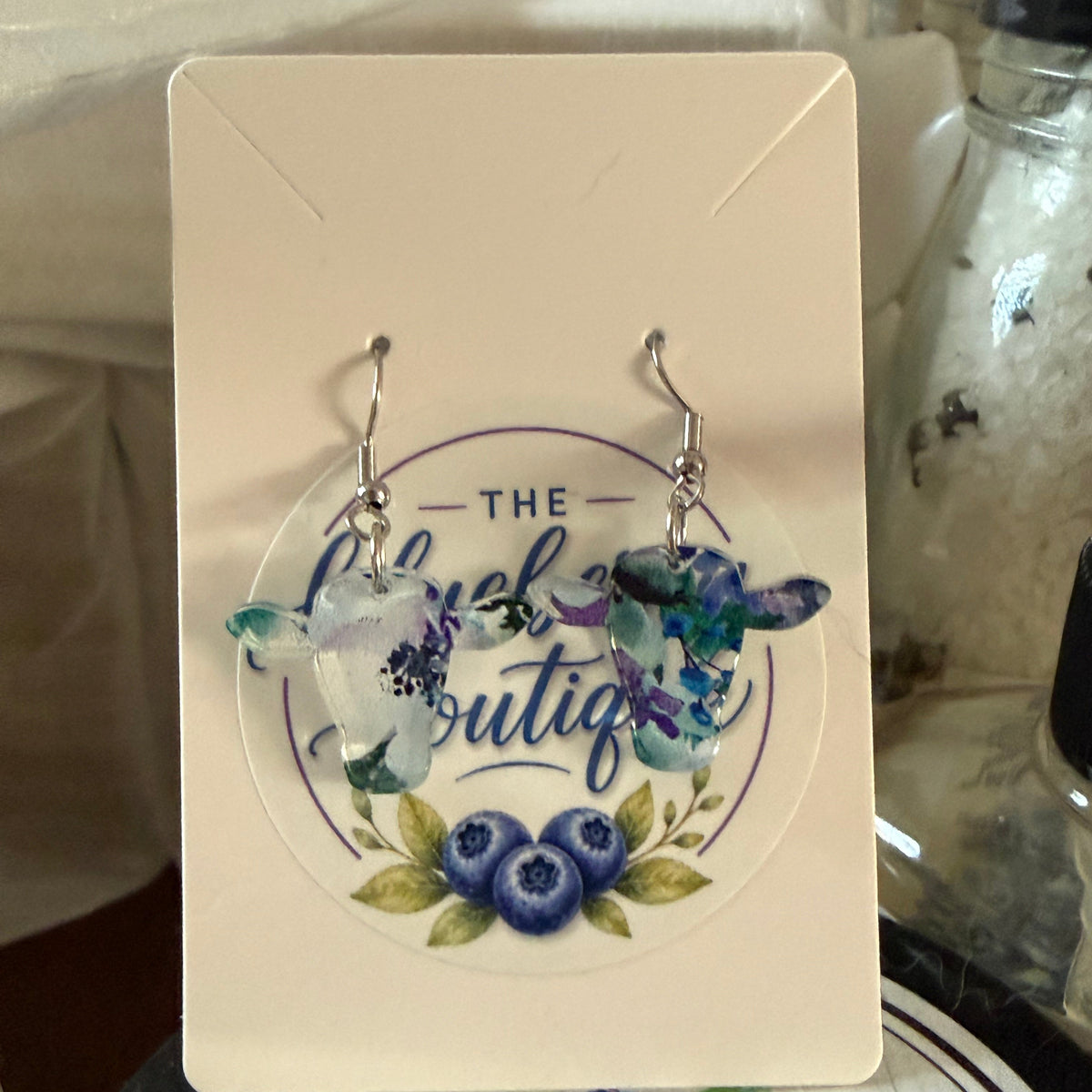 Blueberry Floral Cow Earrings