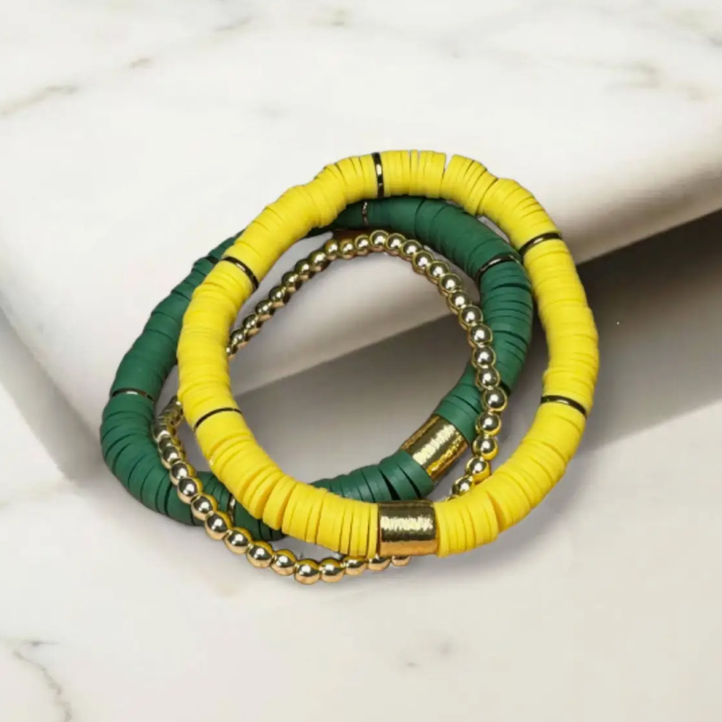Green & Yellow Game Day Bracelet Stack