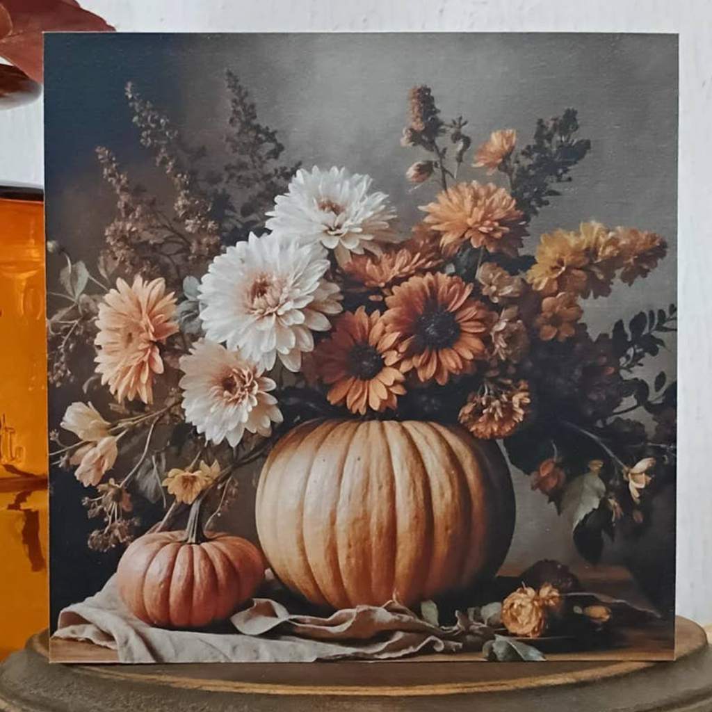 Fall Harvest Floral Mini Wood Block