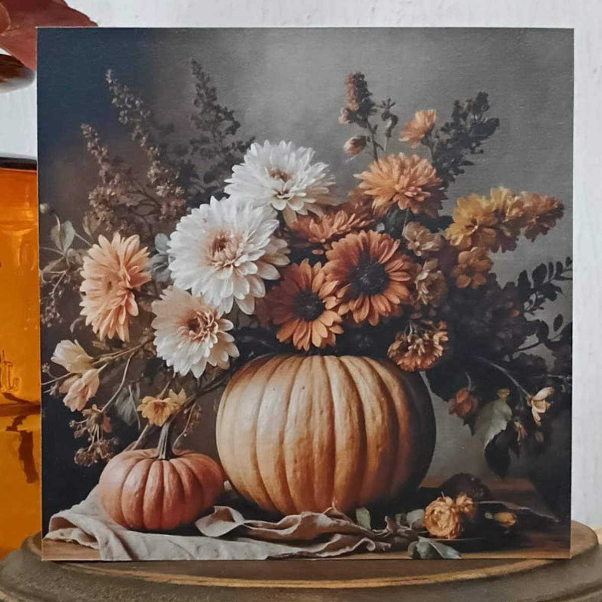 Fall Harvest Floral Mini Wood Block
