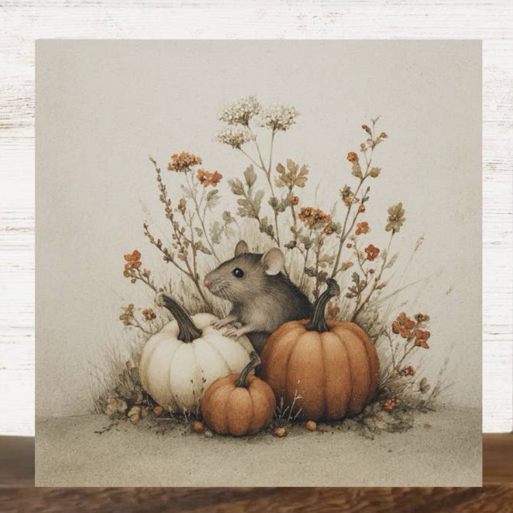 Mouse & Pumpkins Mini Wood Block