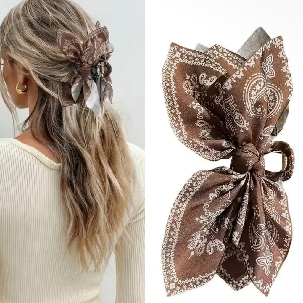 Paisley Print Bow Hair Claw Clips