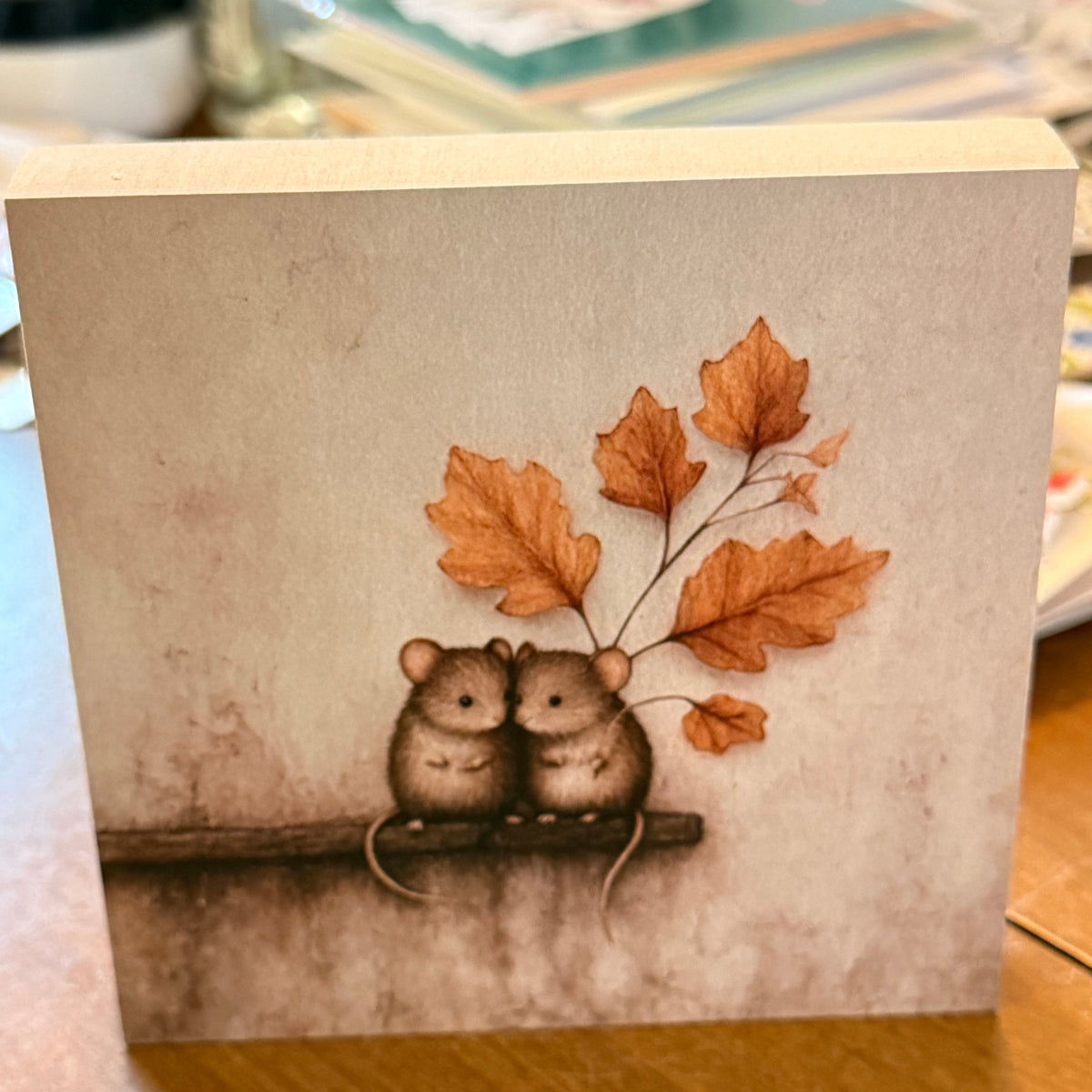 Fall Tiny Mice Mini Wood Block