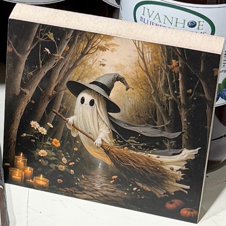Witchy Ghost Mini Wood Block
