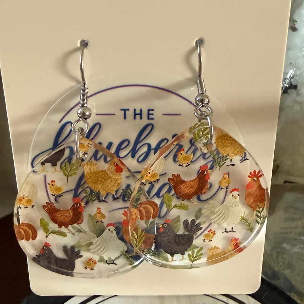 Chickens Wide Teardrop Earrings