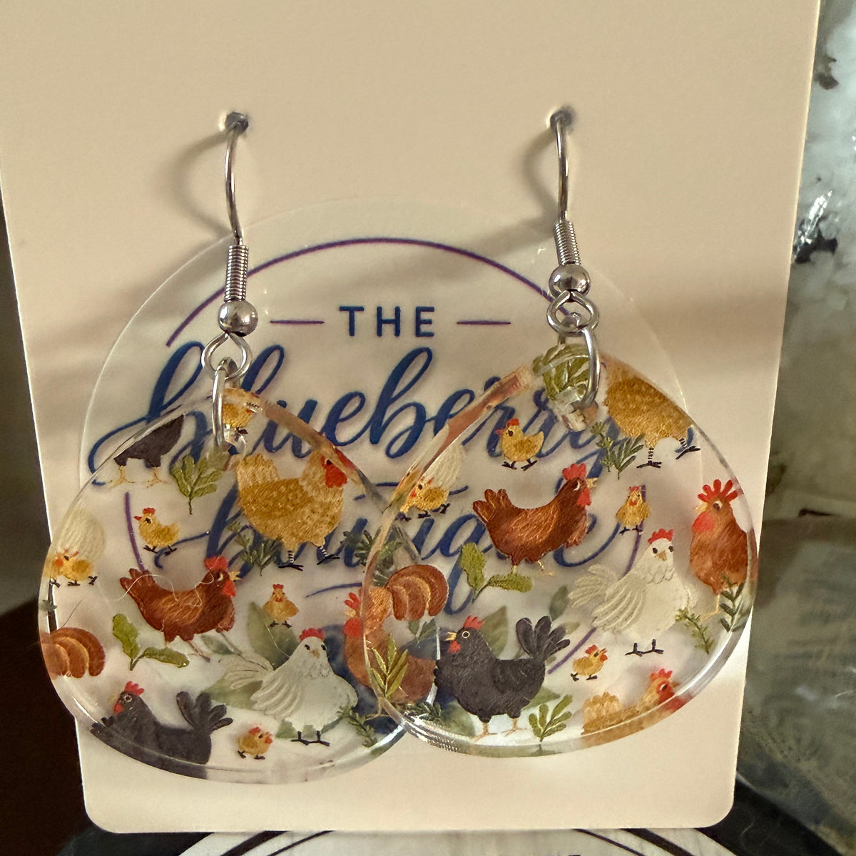 Chickens Wide Teardrop Earrings