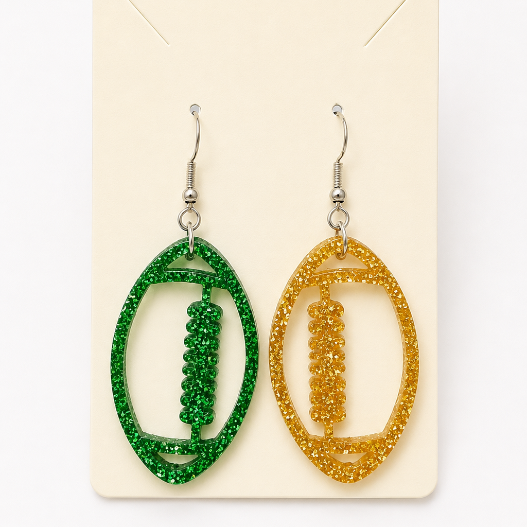 Green & Gold Football Earrings