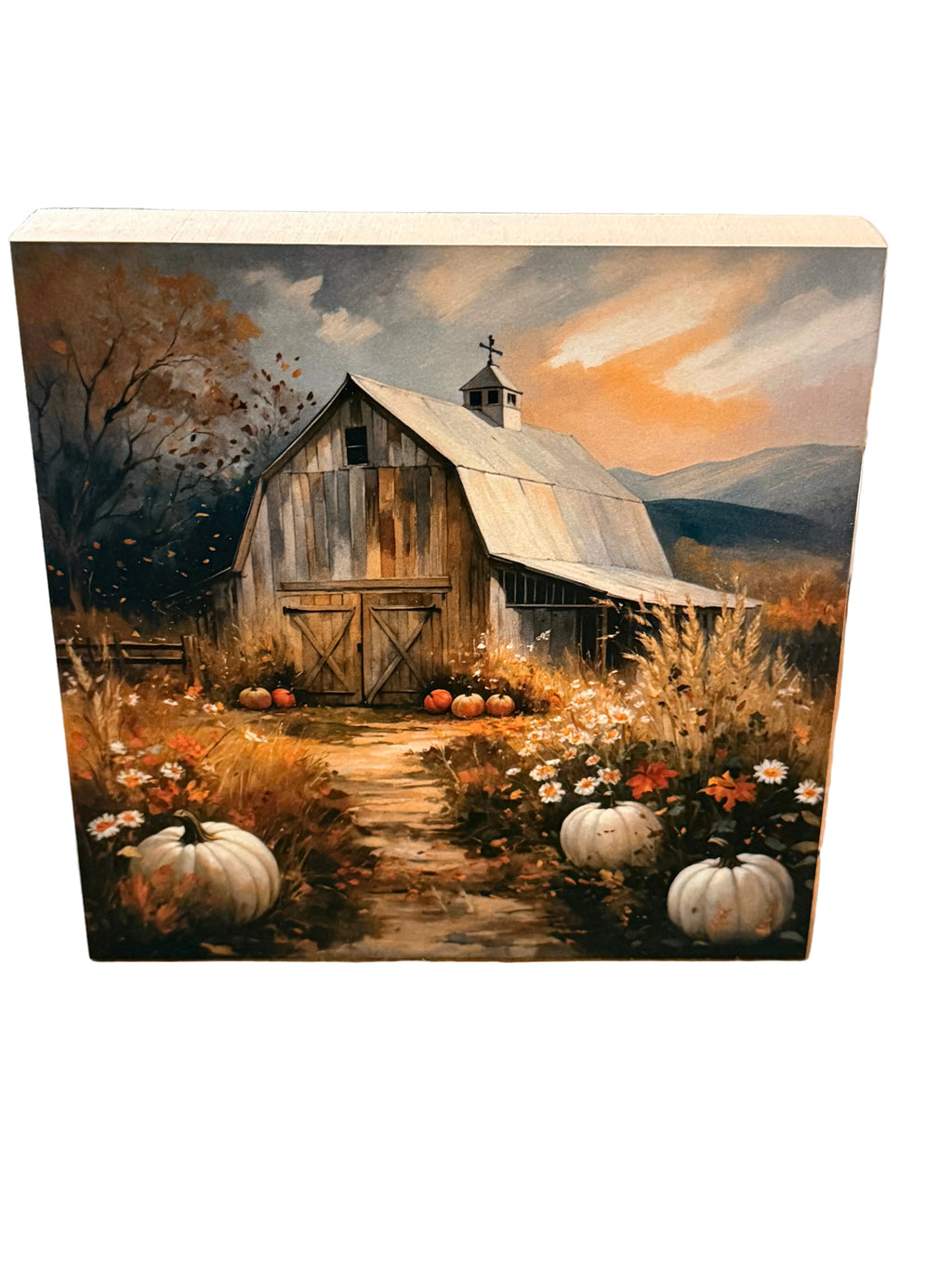 Fall Barn Mini Wood Block