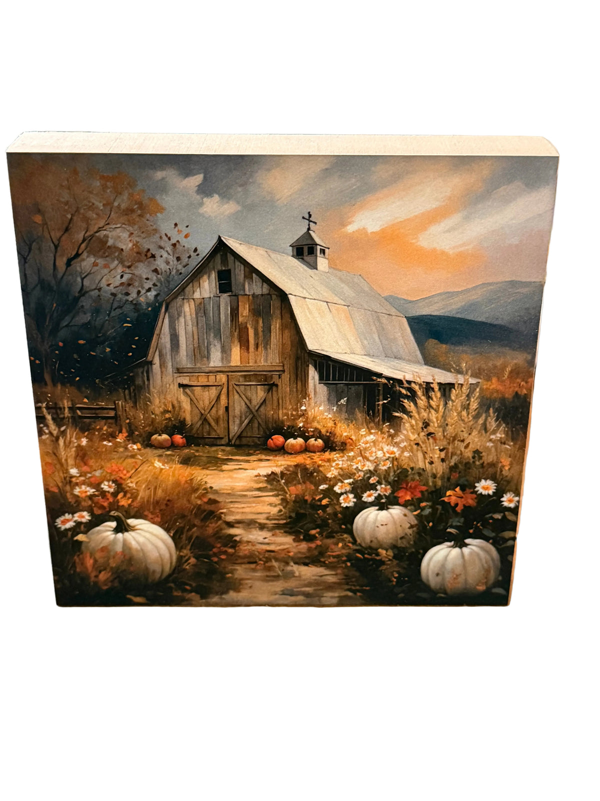 Fall Barn Mini Wood Block