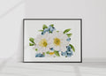 Blueberries & Flowers Art Print
