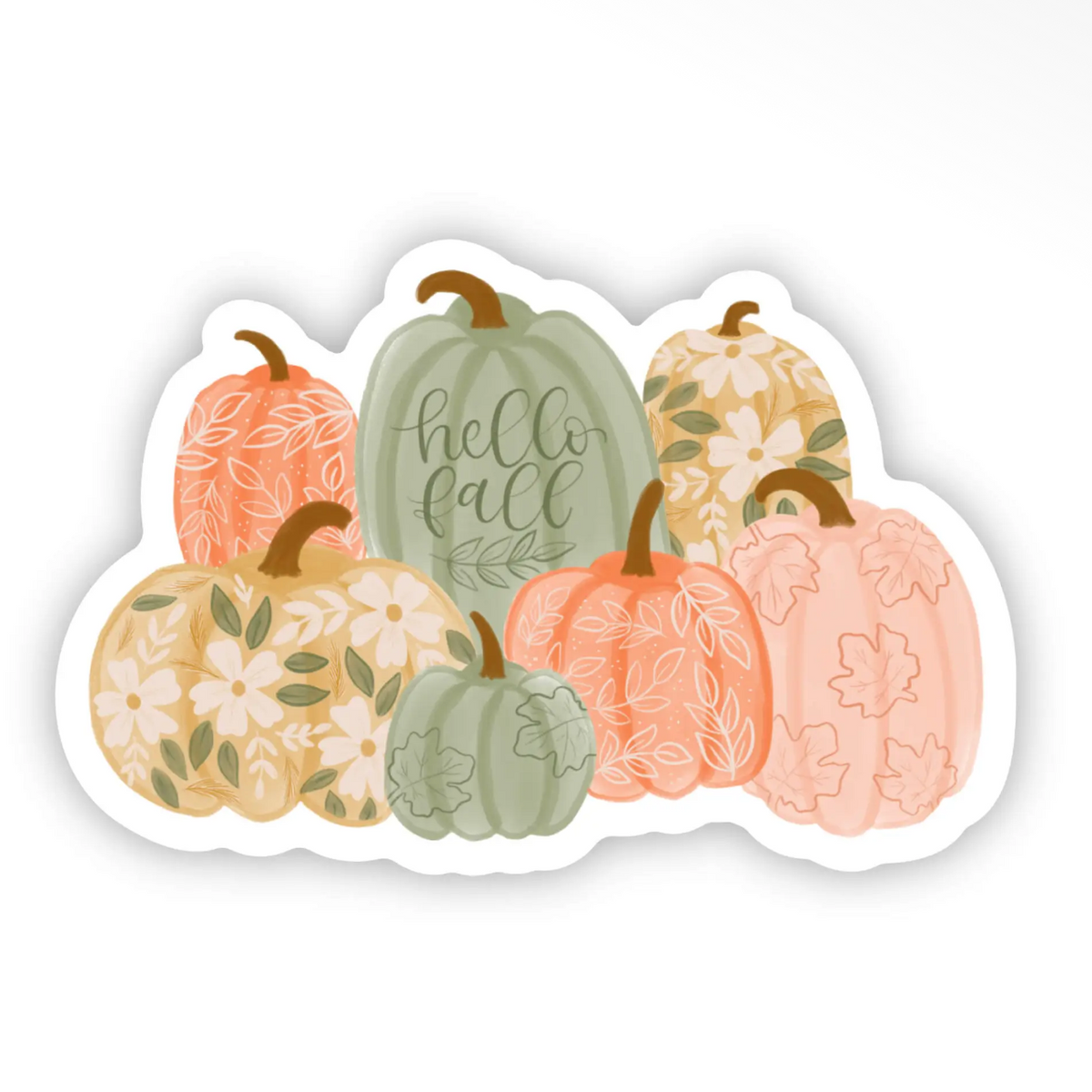 Hello Fall Floral Pumpkins Sticker