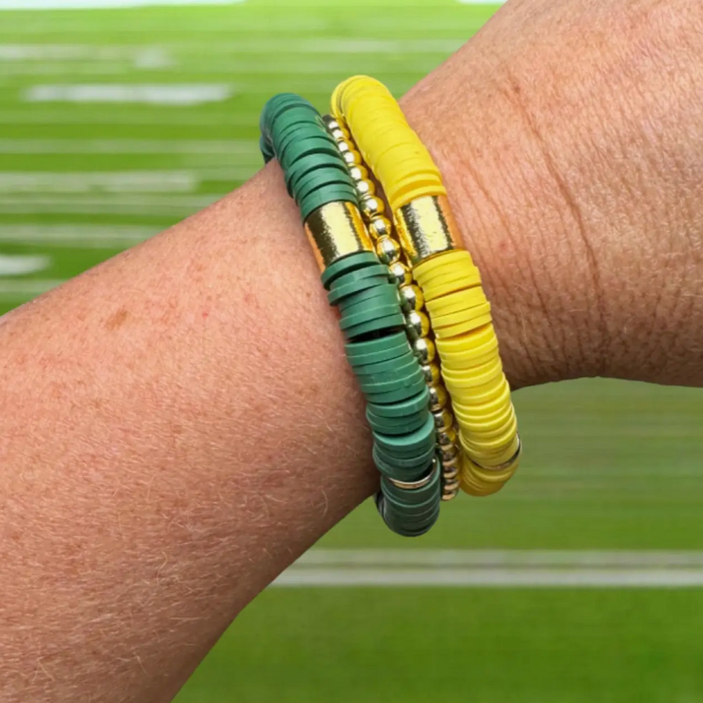 Green & Yellow Game Day Bracelet Stack