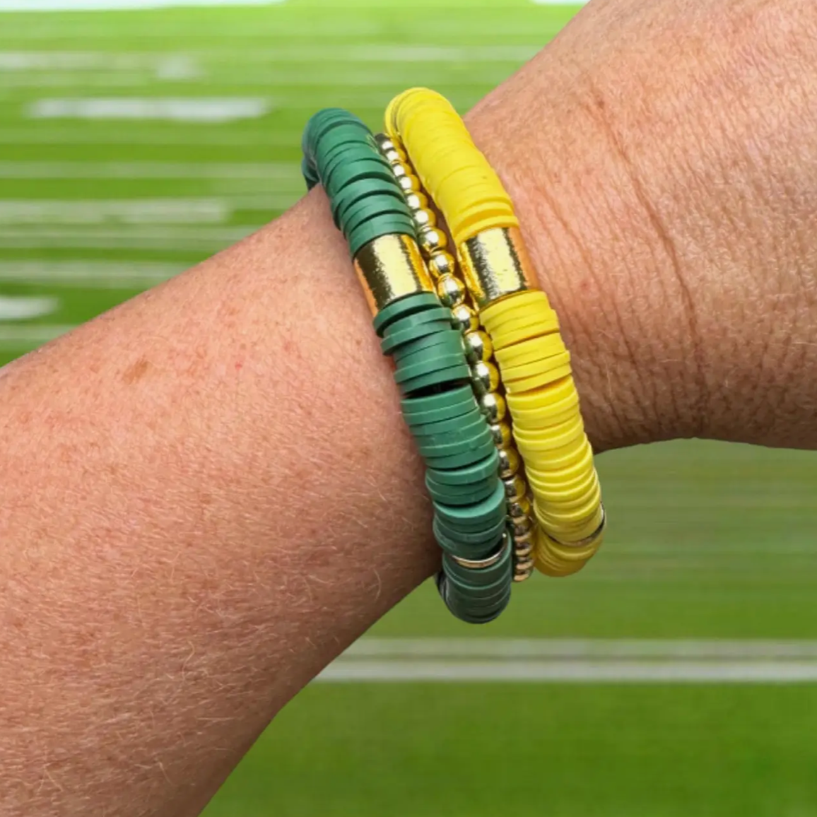 Green & Yellow Game Day Bracelet Stack