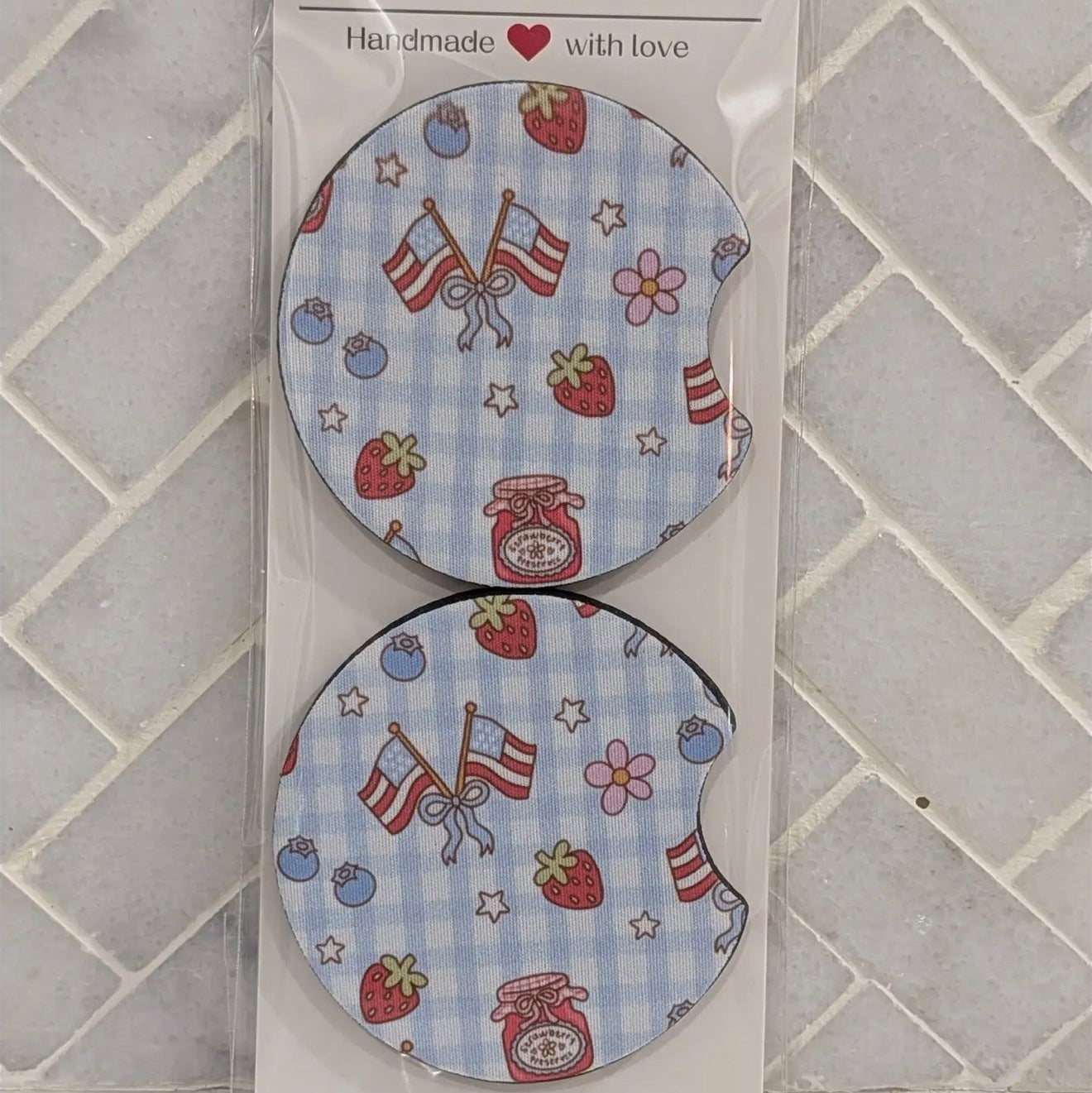 Fruity Plaid Patriotic Car Coasters