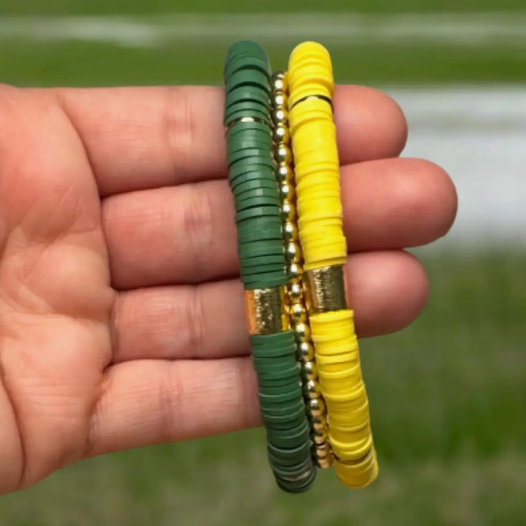 Green & Yellow Game Day Bracelet Stack