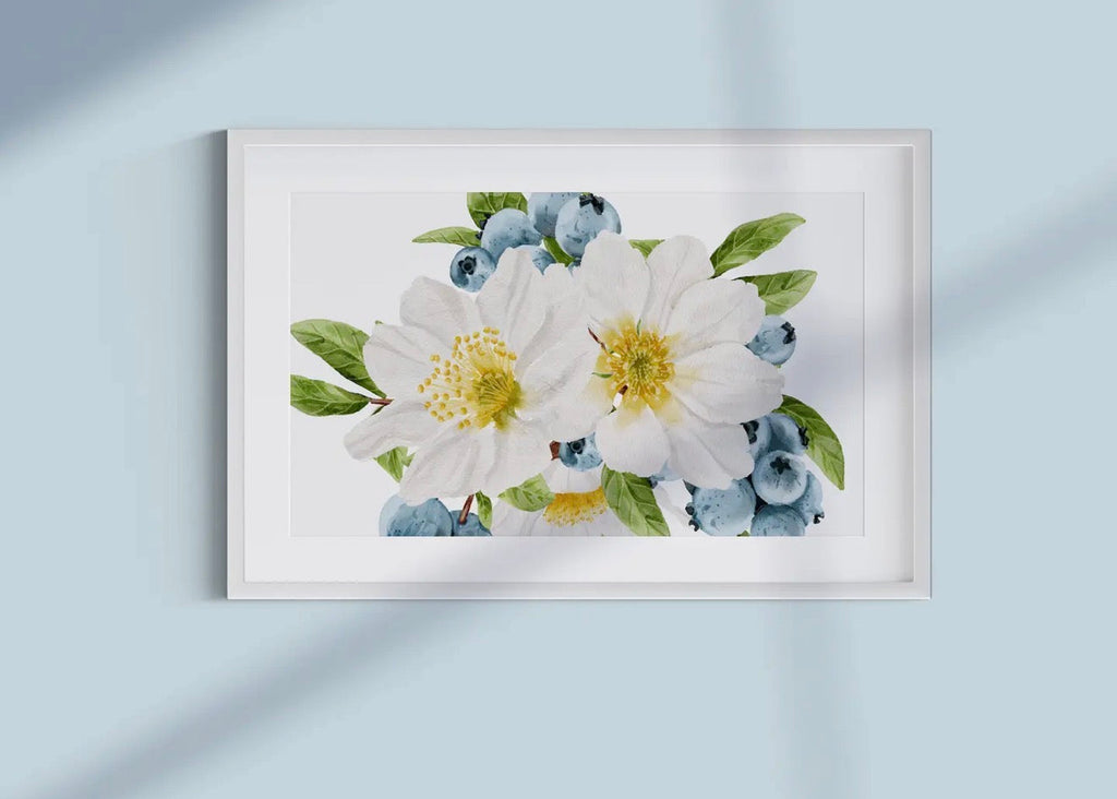 Blueberries & Flowers Art Print