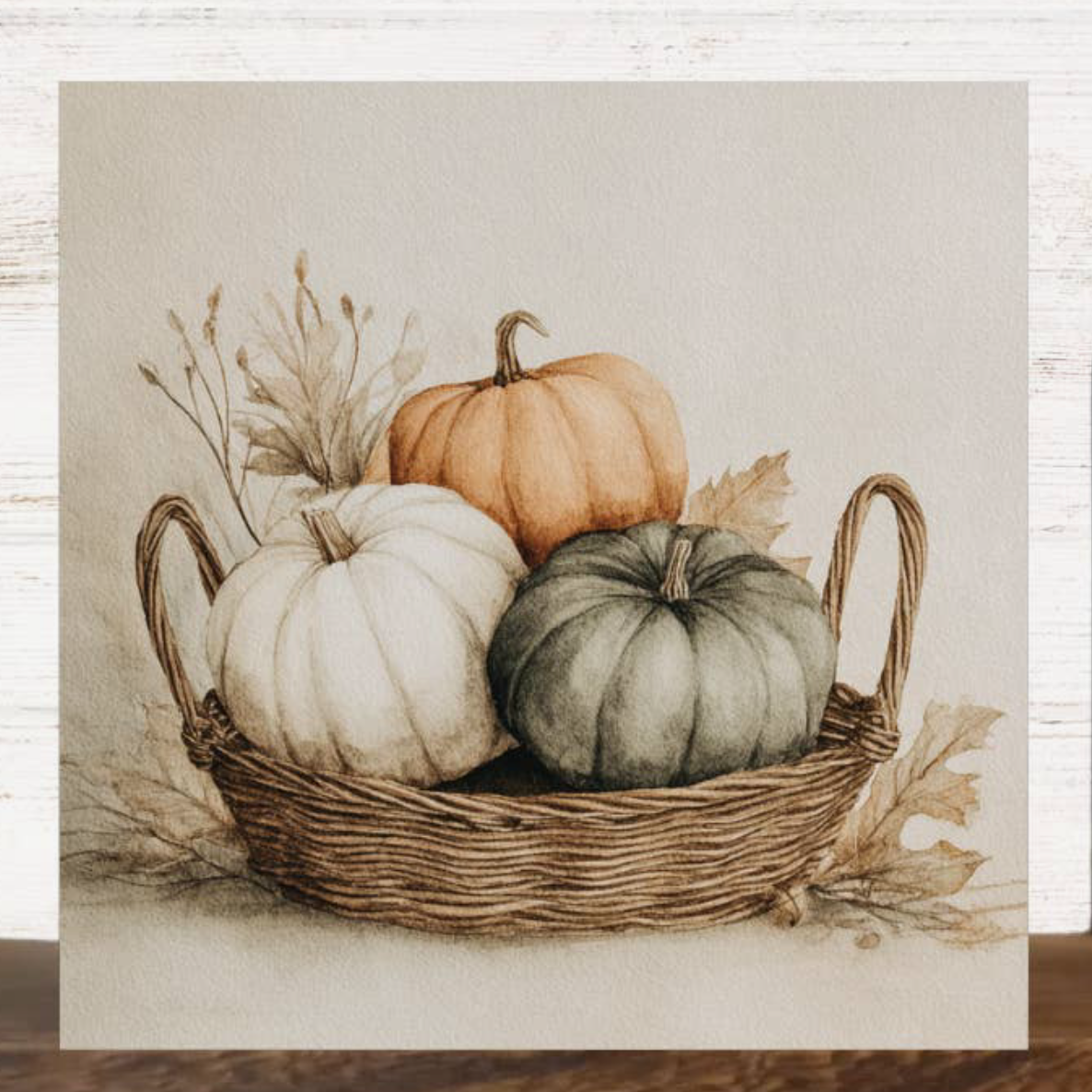 Fall Pumpkin Basket Mini Wood Block