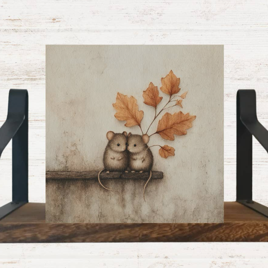 Fall Tiny Mice Mini Wood Block