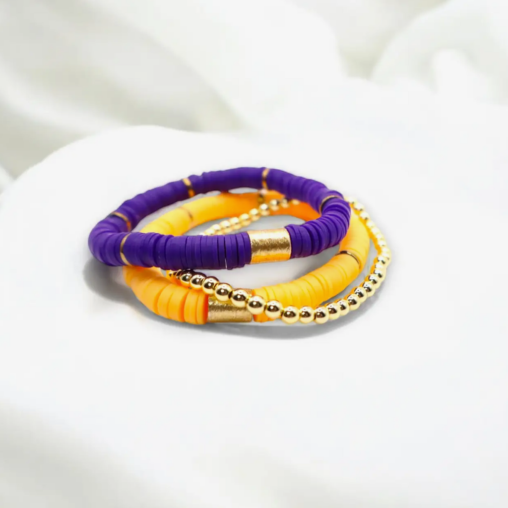 Purple & Gold Game Day Bracelet Stack