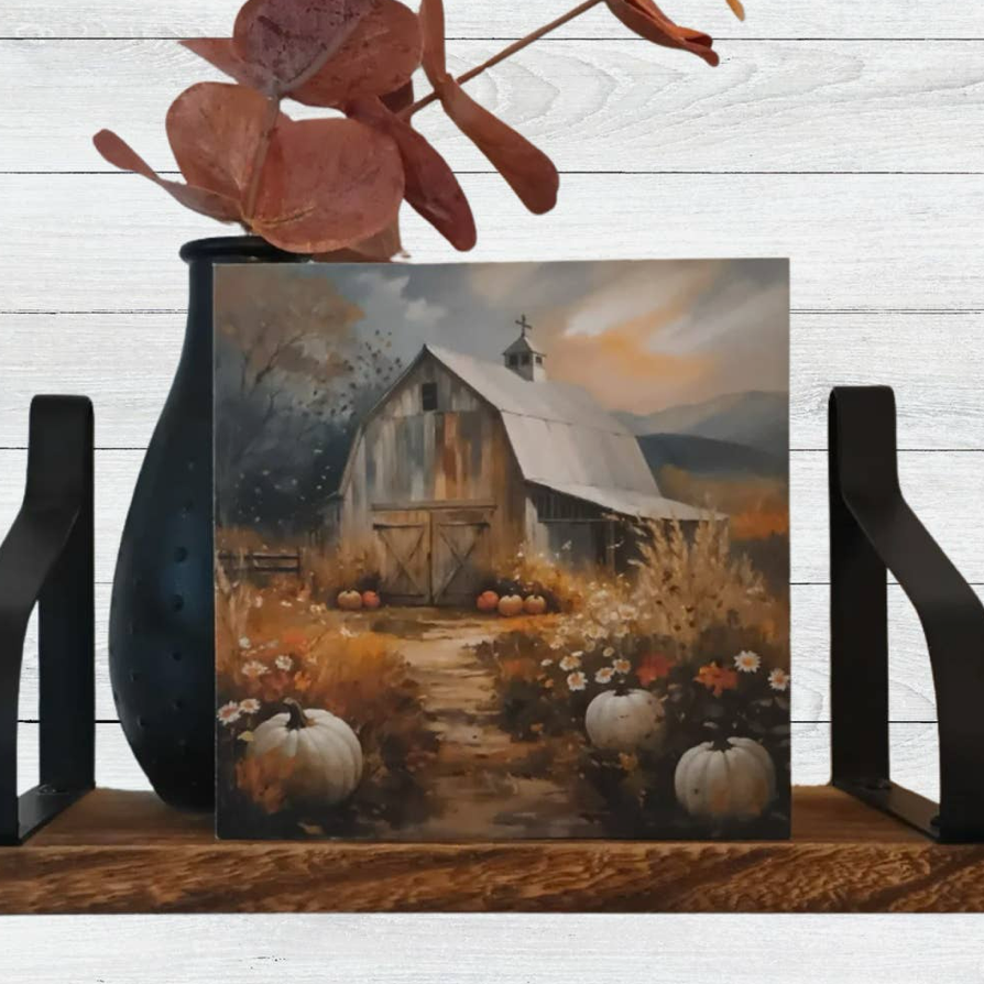 Fall Barn Mini Wood Block