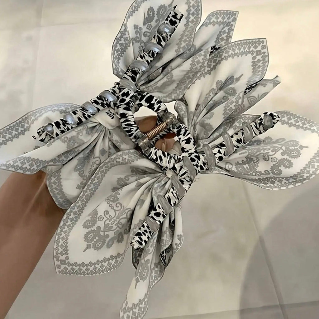 Paisley Print Bow Hair Claw Clips