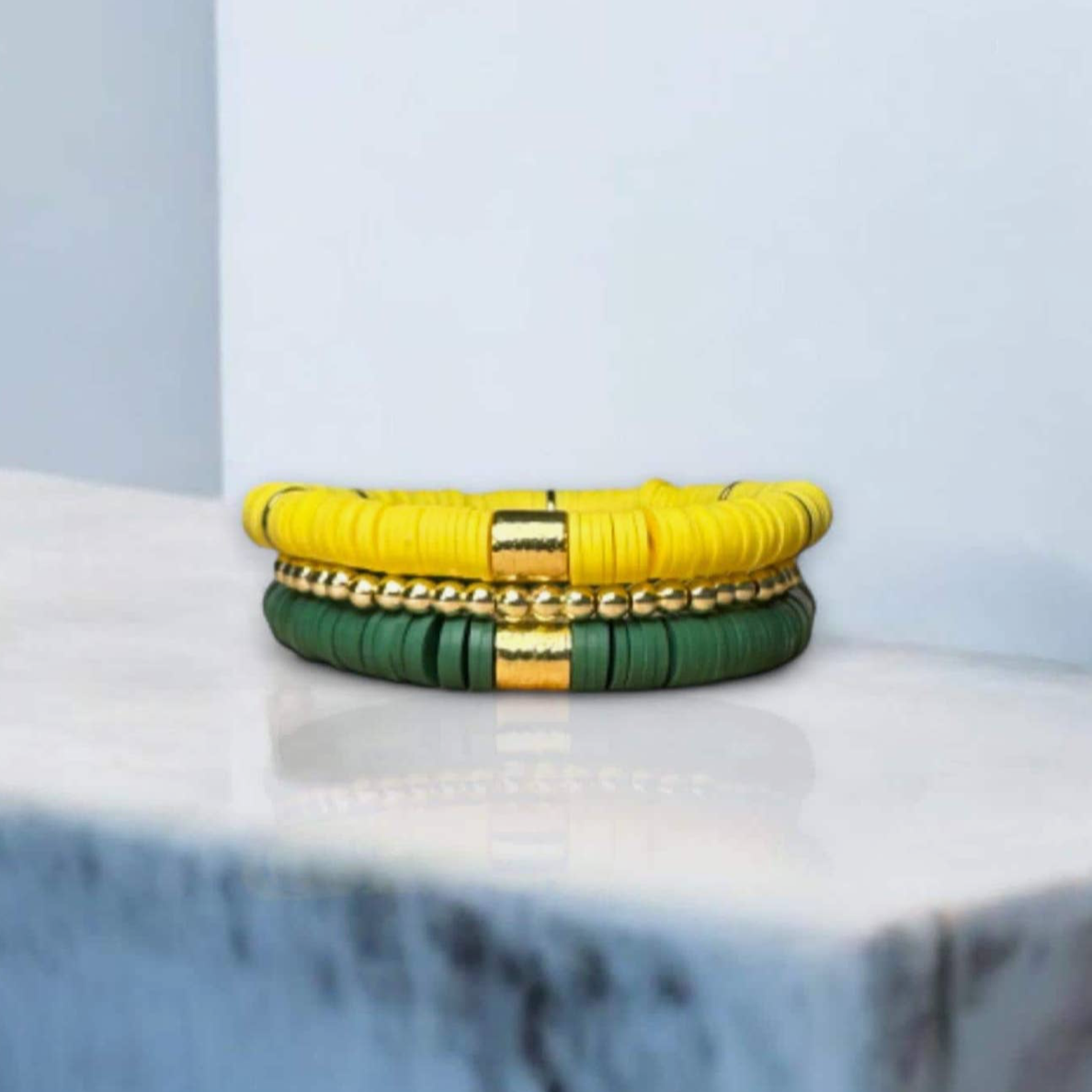 Green & Yellow Game Day Bracelet Stack