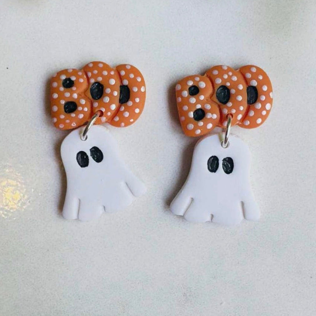 "Boo" Ghost Earrings - Orange