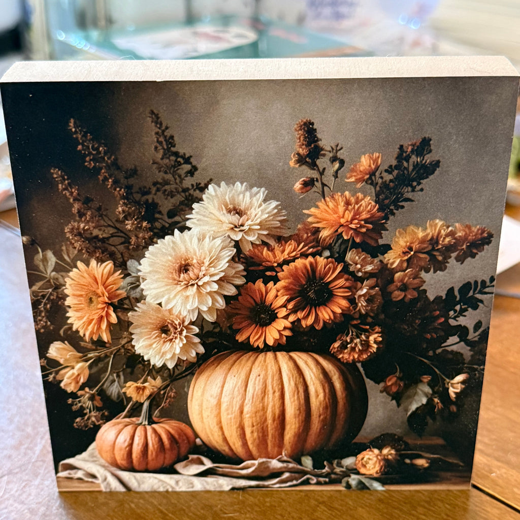 Fall Harvest Floral Mini Wood Block