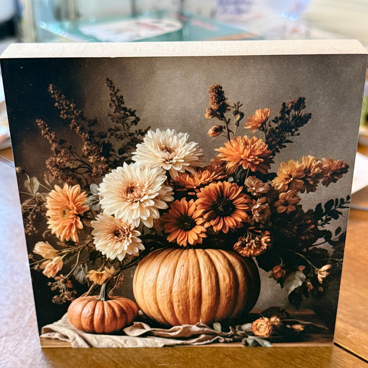 Fall Harvest Floral Mini Wood Block