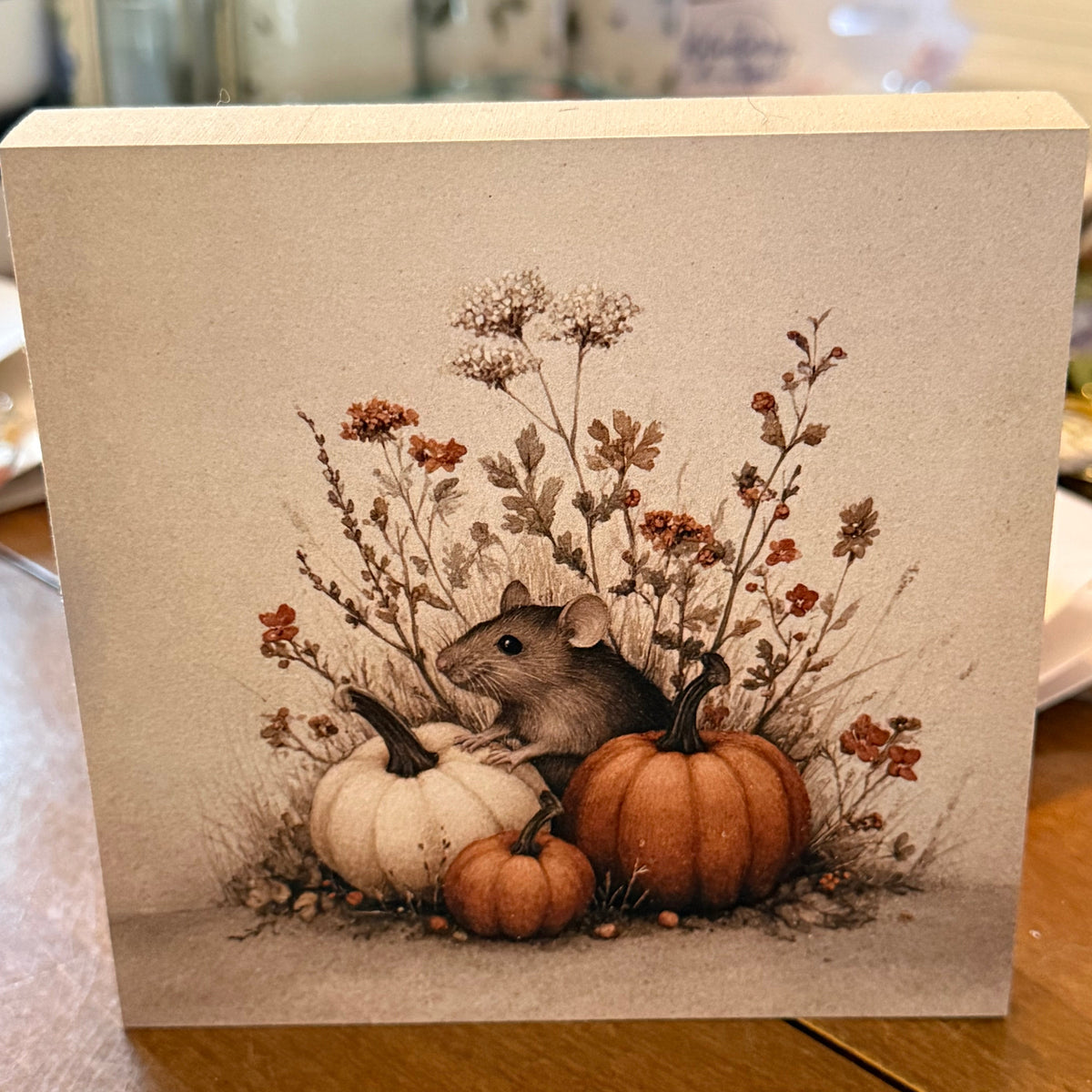 Mouse & Pumpkins Mini Wood Block