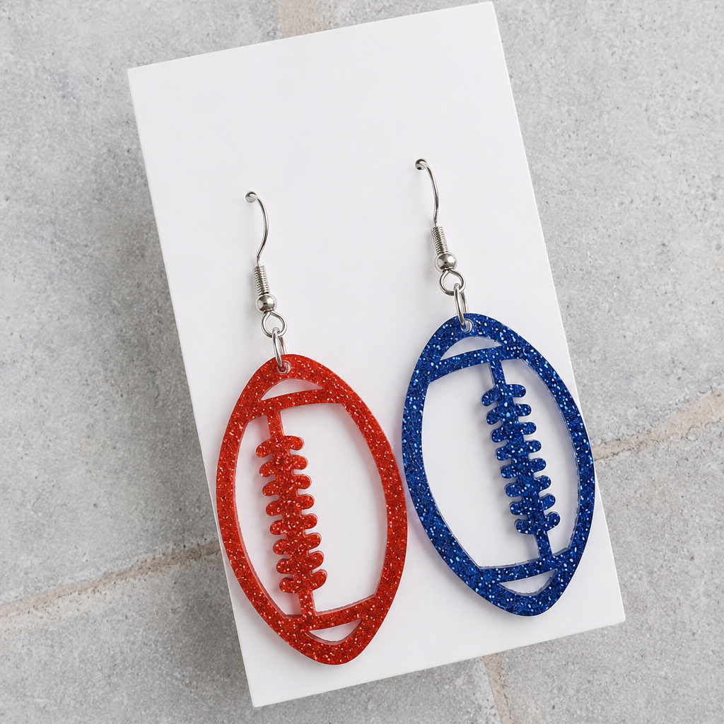 Red & Blue Football Earrings