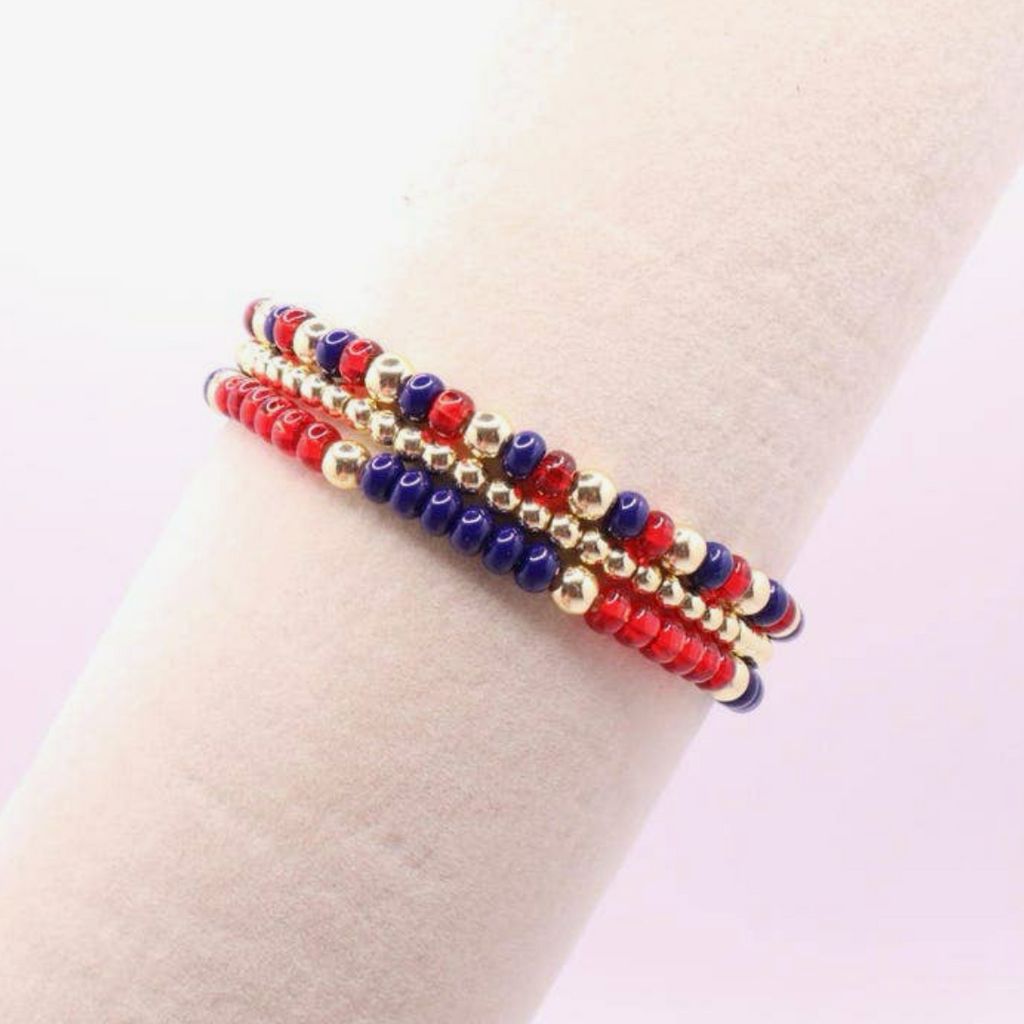 Red & Blue Game Day Bracelet Stack