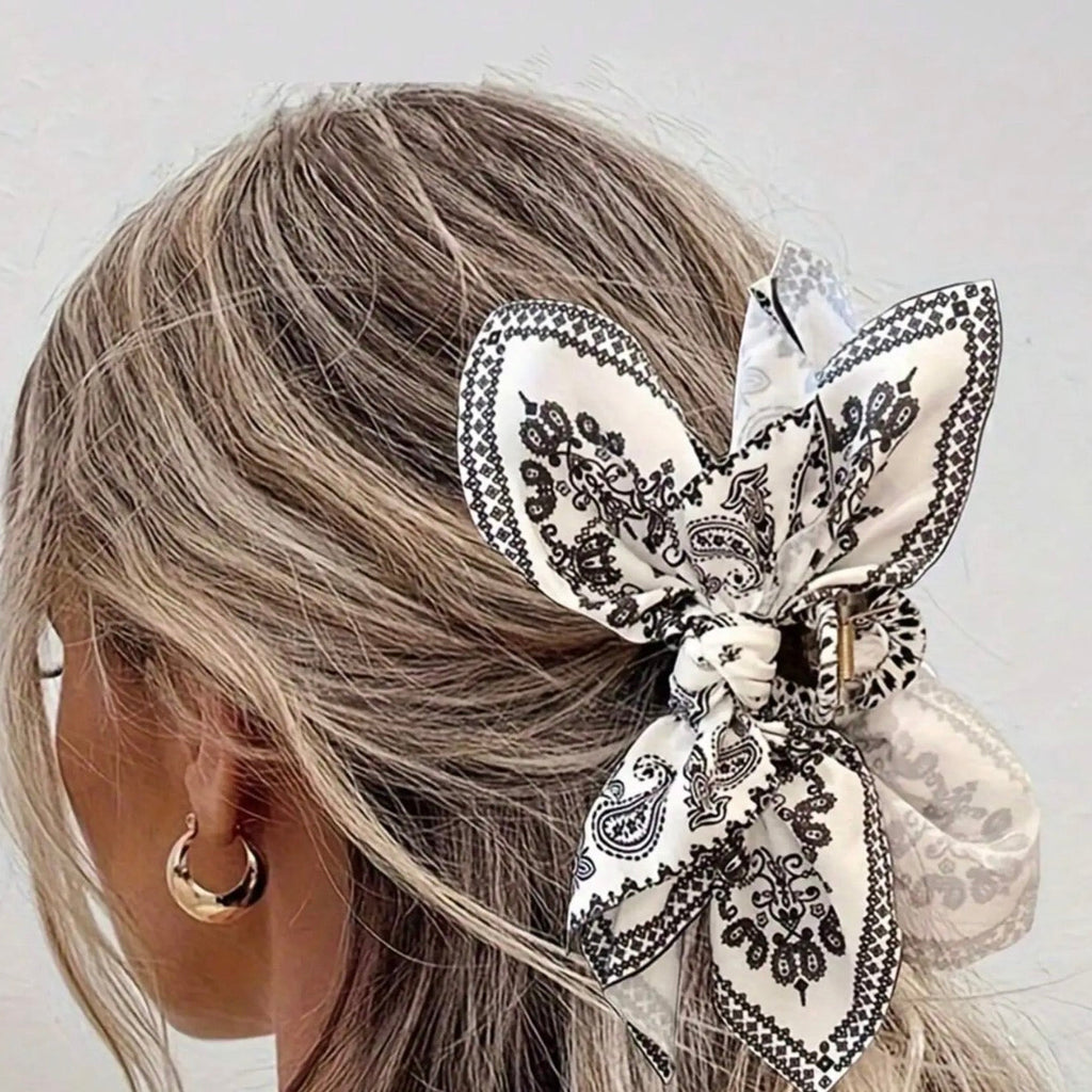 Paisley Print Bow Hair Claw Clips