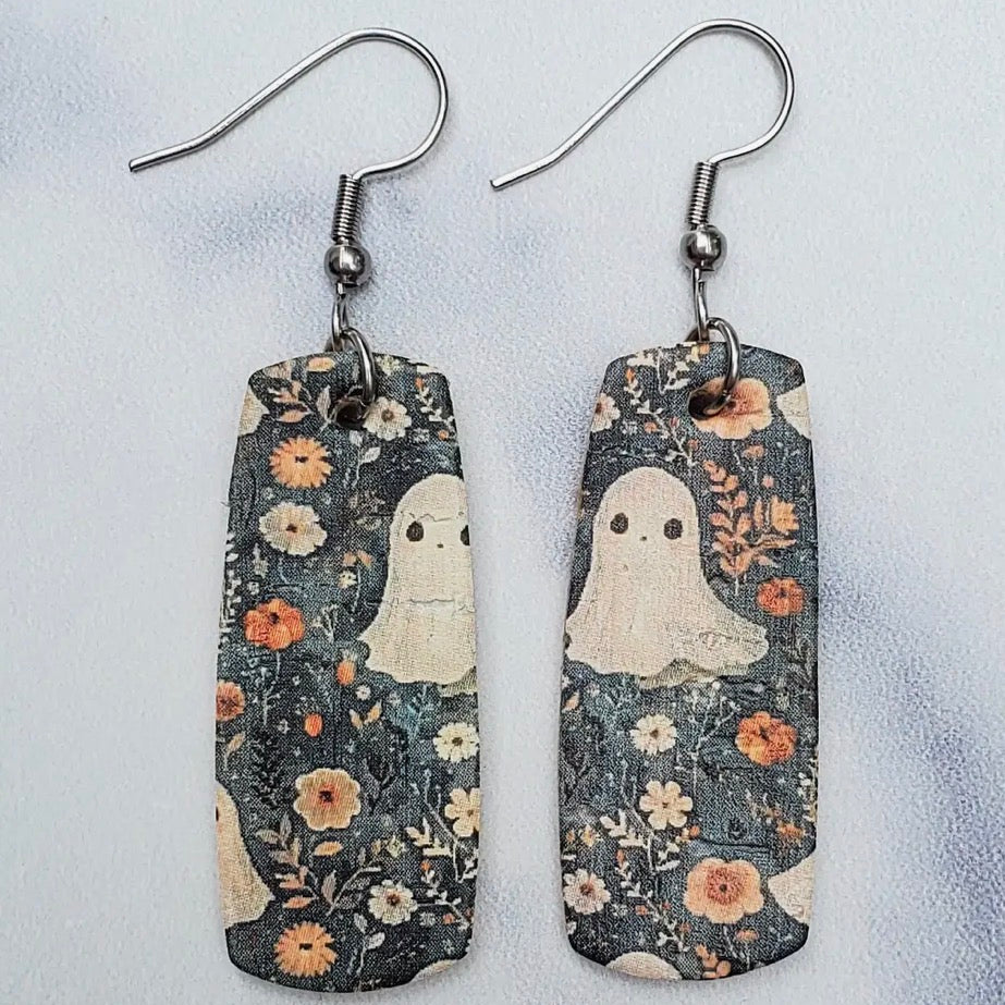 Ghosts & Florals Leather Earrings